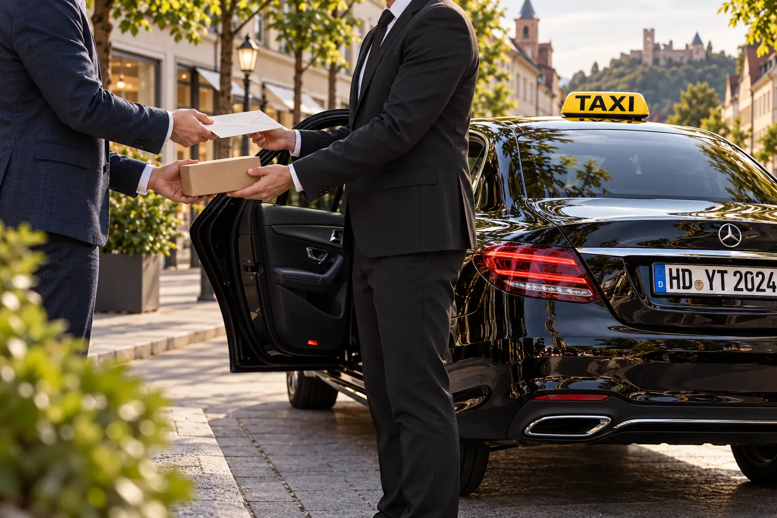 Dokumente für eine Kurierfahrt von Your Taxi Weinheim werden persönlich übergeben
