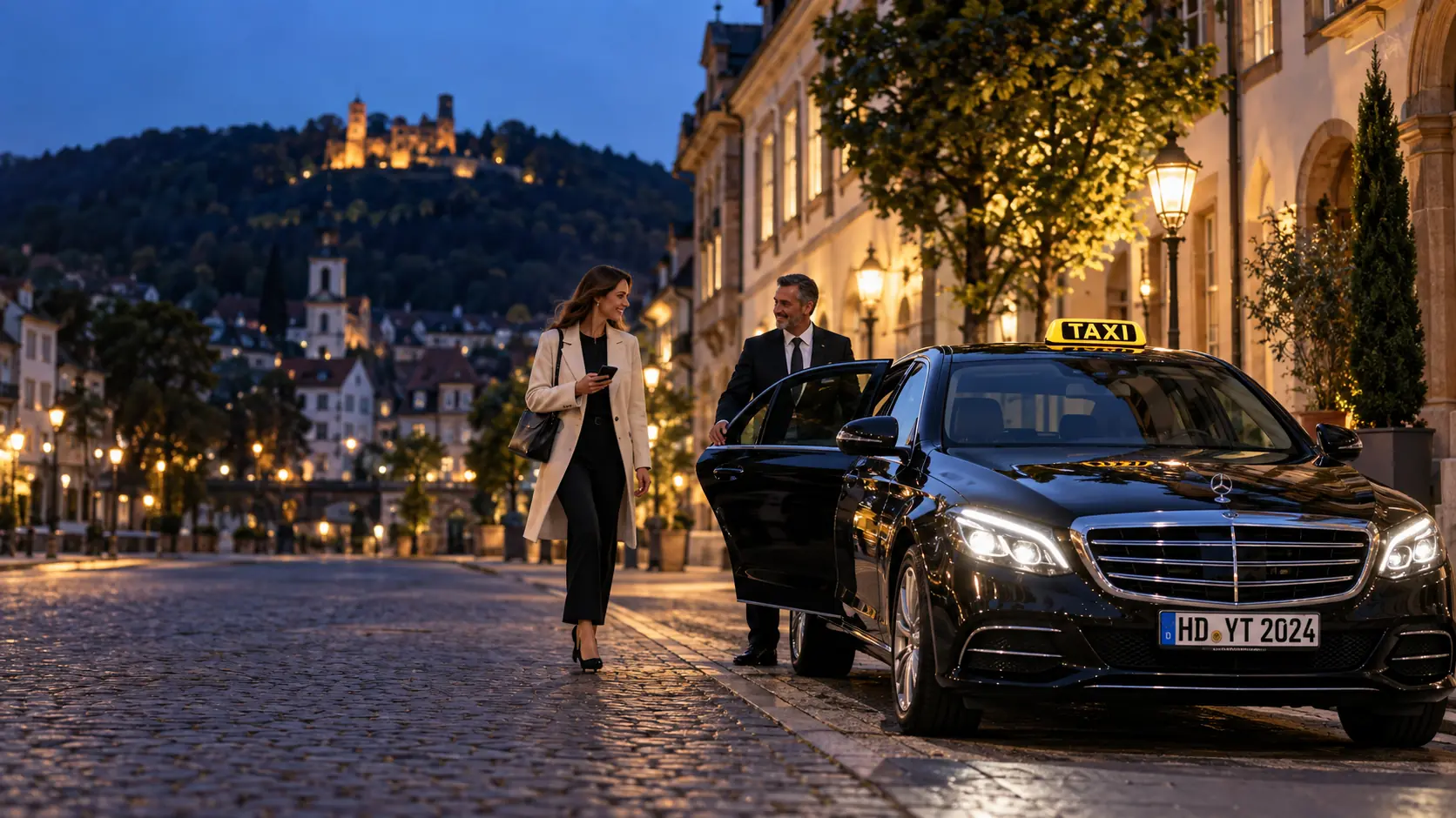 Taxi in Weinheim bestellen – Fahrgast bucht per Smartphone ein schwarzes Taxi