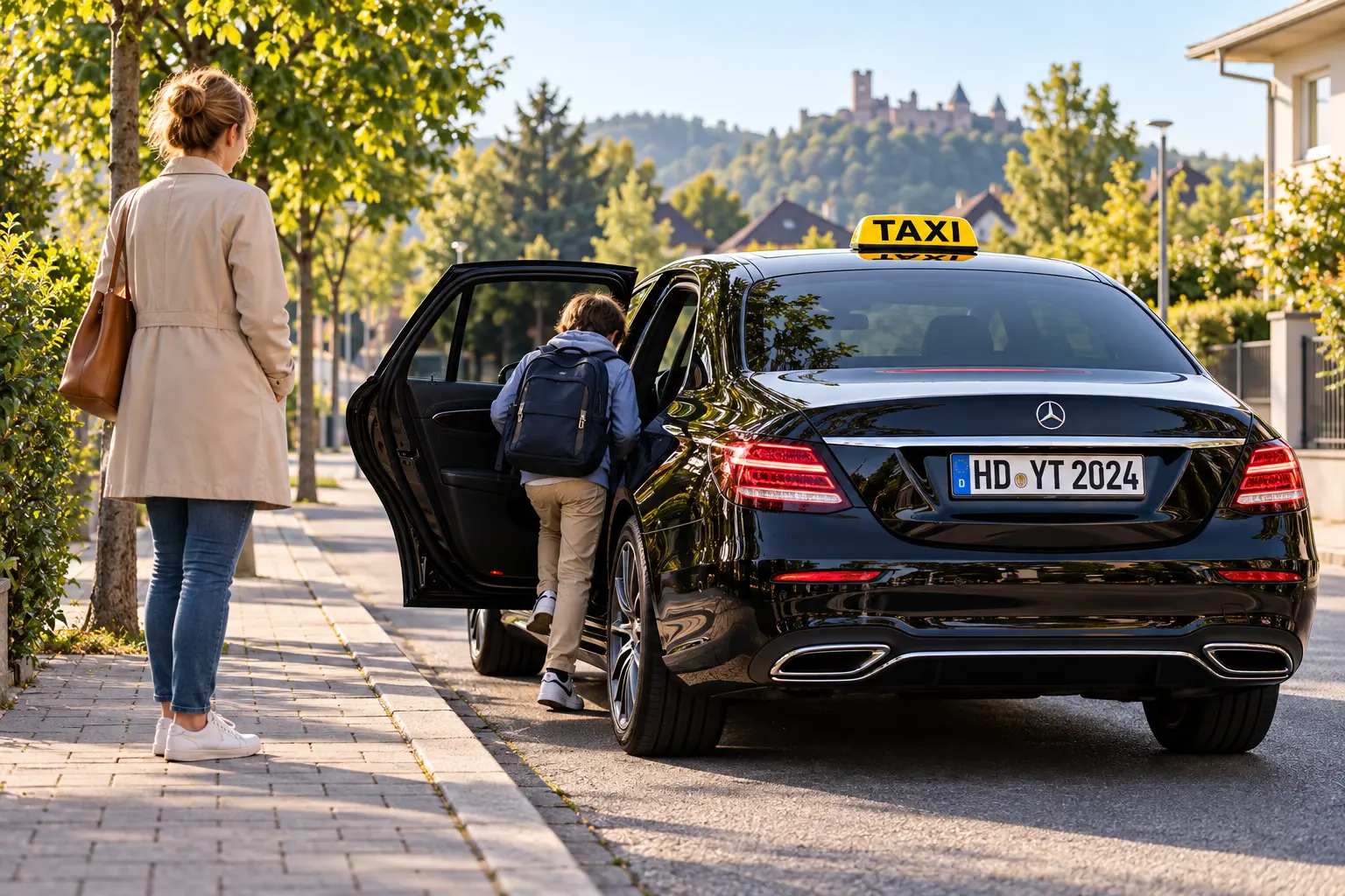 Your Taxi Weinheim an einem vereinbarten Abholpunkt für eine Schülerfahrt
