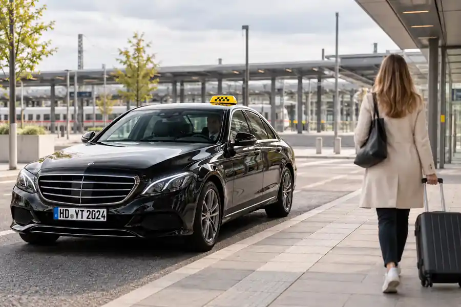 Symbolbild: vereinbarte Taxi-Abholung am Weinheimer Hauptbahnhof