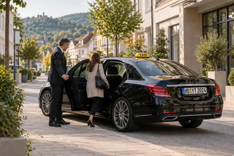 Symbolbild: vorbestellte Taxifahrt mit persönlicher Abholung in Weinheim